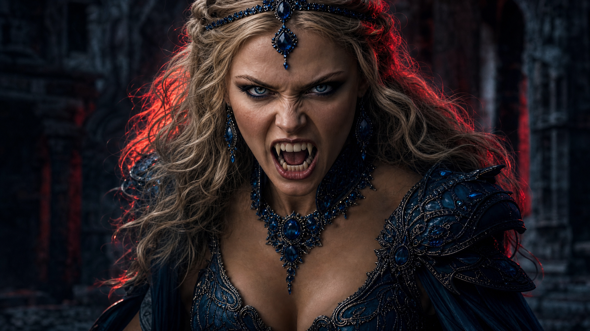 Kallista baring her fangs in a moment of fury